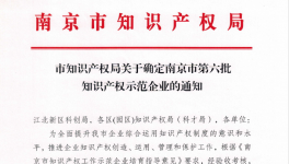喜報！南京永能新材料有限公司獲選南京市知識產(chǎn)權(quán)示范企業(yè)！